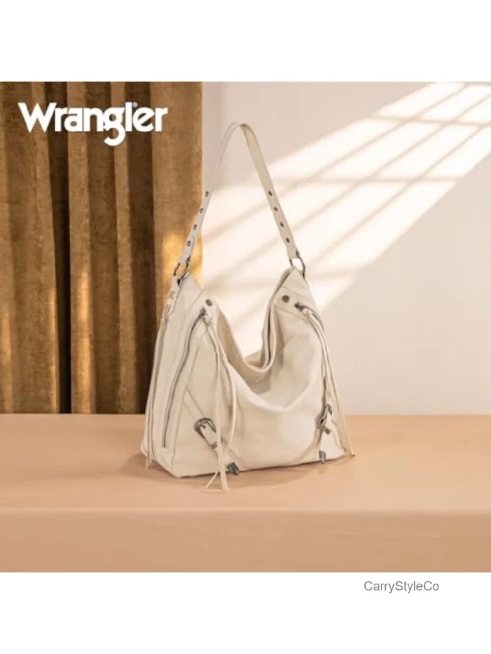 Faux Suede Hobo Bag Large Shoulder Purse with Buckle Fringe Zipper